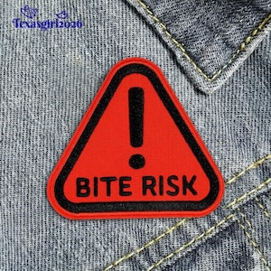 Ed Bite Risk Patch, Funny Warning Applique, Sarcastic Dog Vest Patch, Service Animal Badge, Edgy Embroidered Accessory