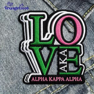 Alpha Kappa Alpha AKA Love To Stop Your Heart Patch, 1908 Pink and Green Sorority Nurse Week Day Gift, Iron On, Sew On, Hook Loop