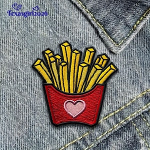 Cute French Fries Embroidered Patch - Heart French Fries Iron On Patch for Denim Jackets, Backpacks, Foodie Gift Idea