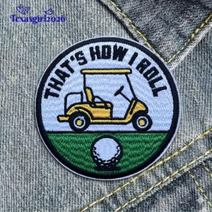 Golf Cart Caddy with Clubs Embroidery Patch Sports Souvenir Gift For Golfers Sew On, Iron On, Hook And Loop Badge