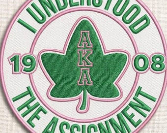 Alpha Kappa Alpha Patch, Pink and Green Sorority Embroidery, AKA 1908 Ivy Leaf Badge, Greek Life Iron On, Pretty Girls Wear Pink