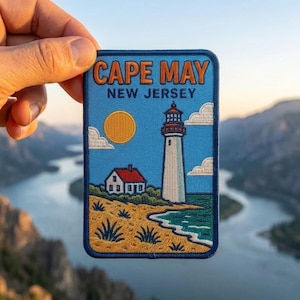 Cape May New Jersey Lighthouse Beach Embroidered Patch, Iron on, Sew on, Hook and Loop