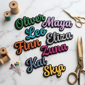Personalized Bubble Name Embroidered Patch, Custom Bold Script Name Iron On Patch, Kids Name Badge for Backpack Jacket Hat