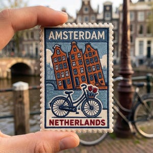 Amsterdam Netherlands Travel Souvenir Embroidered Patch for Backpack Jacket, Iron on, Sew on, Hook and Loop