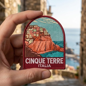 Cinque Terre Italy Souvenir Patch Colorful Coastal Village Embroidery Iron on, Sew on, Hook and Loop