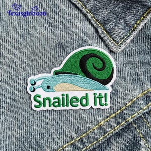 Green Snail Embroidery Patch, Cottagecore Forest Badge, Cute Garden Animal Iron On, Nature Lover Gift, Slow Living Aesthetic Jacket Art