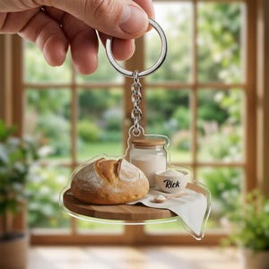 Personalized Baker Bread 2D Flat Acrylic Keychain, Custom Name Bakery Keyring, Baking Lover Gift for Bakers