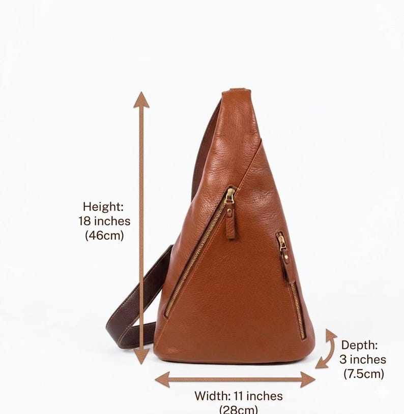 Black Full Grain Leather Sling Bag: Triangular Moroccan Backpack, Brass ...