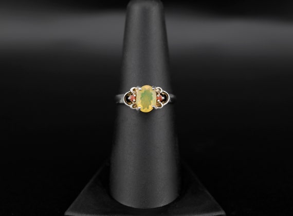 NEW Oval-Faceted Natural Welo Opal and Ruby 925 Sterling Silver Ring Size 6.5