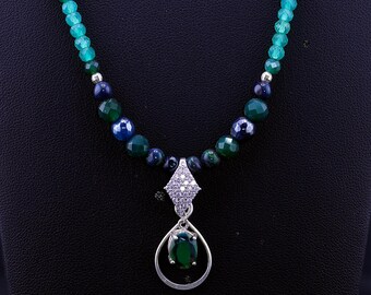 Pendentif en opale d'Éthiopie noire naturelle et en argent sterling CZ 925 et collier de plusieurs pierres précieuses