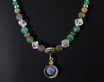 Pendentif en opale noire naturelle d'Éthiopie et collier de perles multi-pierres