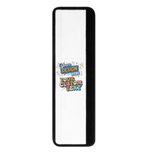 May include: A rectangular black and white product with the text "Your Design Here" and "Your Custom Text" in a colorful design. The product has a black border and a white center.
