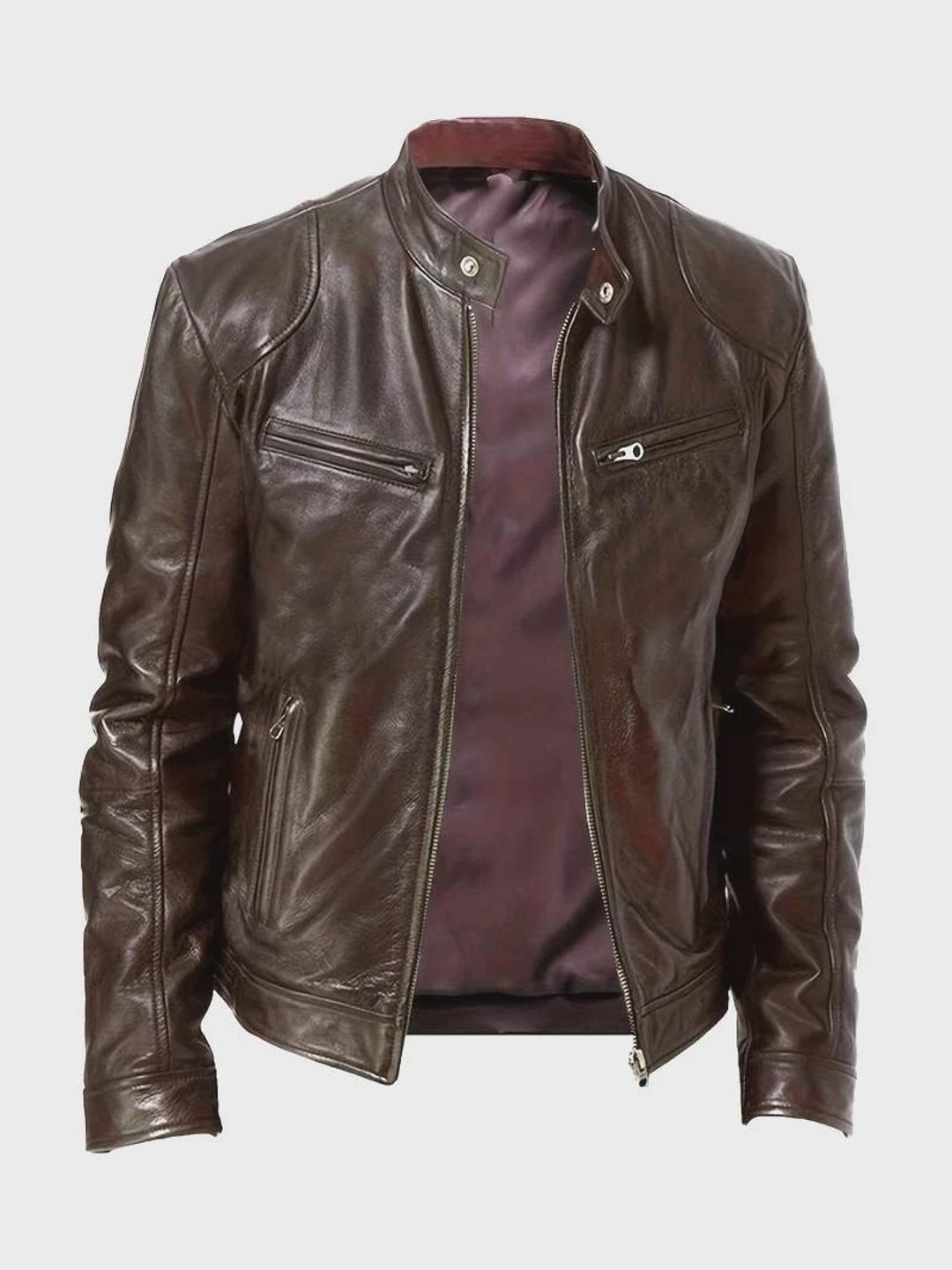 Men's Cafe Racer Sheepskin Leather Jacket – Handmade Slim Fit Biker ...