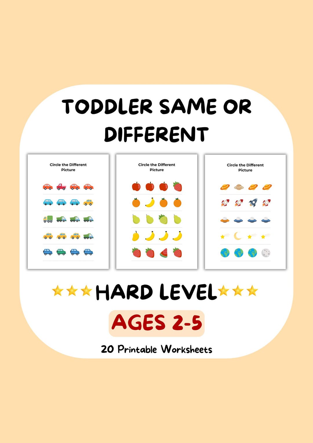 Same or Different Worksheets Hard Toddler 2-5 | Find the Differences ...