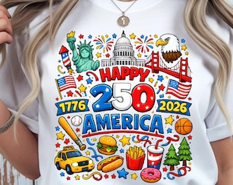 Happy 250 America PNG 1776–2026 USA 250th Anniversary Patriotic Doodle PNG Independence Day Graphic (Digital Download)