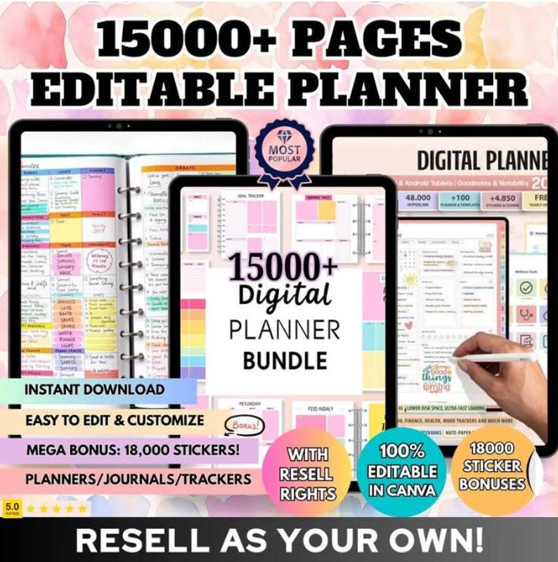 Planner Includes Mega Digital Planner Bundle | 15000+ Pages, 8000+ Stickers, Resell ...