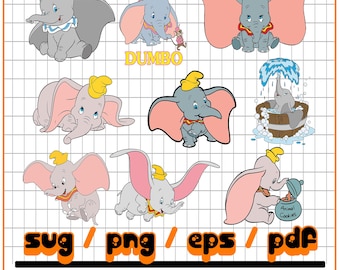 Dumbo SVG Bundle, Dumbo Cut file, Cartoon Elephant Clipart , Cricut & Silhouette, Baby Shower Design