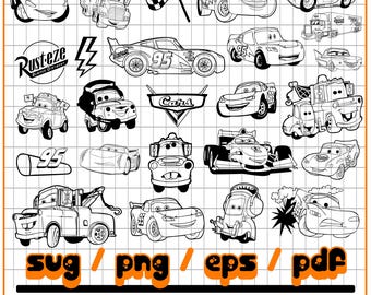 Cars SVG Bundle, Lightning McQueen Silhouette, Cars Svg Files For Cricut, Lightning McQueen Cut Files, Cars Png, Layered SVG Bundle