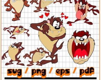 Taz Devil SVG-paket, 90-tals tecknad silhuett, Tazmanian Devil Svg-filer för Cricut, klippfiler, lager-SVG-paket