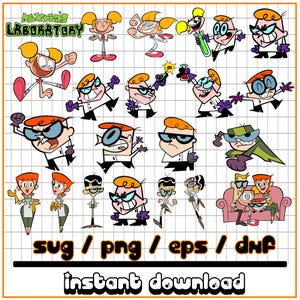 May include: A collection of cartoon illustrations featuring characters from Dexter's Laboratory. The images include Dexter, Dee Dee, and other characters in various poses. The text "Dexter's Laboratory" and "instant download" are also present.
