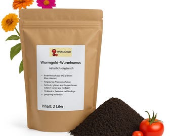 Wurmhumus 2 Liter – reiner Naturdünger & Bodenverbesserer für Garten, Hochbeet und Zimmerpflanzen - Reiner Wurmkompost