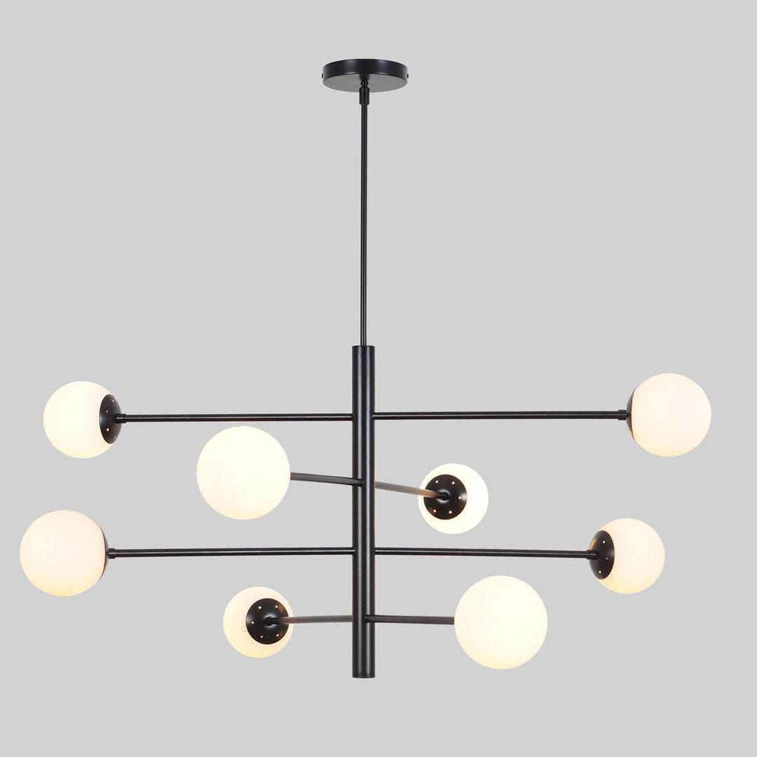 Modern Black Sputnik Chandelier With Glass Globes, 8 Light Ceiling ...