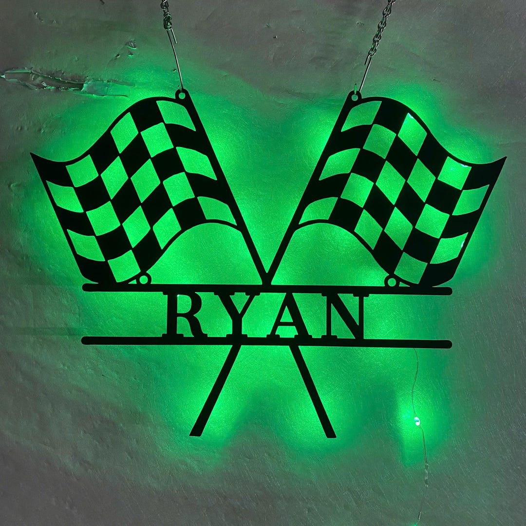 Led Racing Flag Personalized Racing Flag Metal Wall Art With LED – Custom Checkered ...