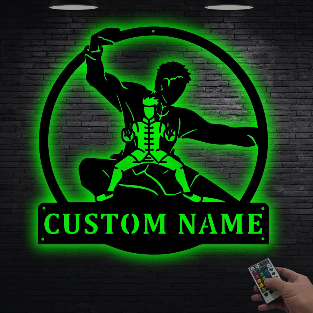 Cong Fu Sign Personalized Kung Fu Metal Wall Art With LED Lights, Custom Martial ...