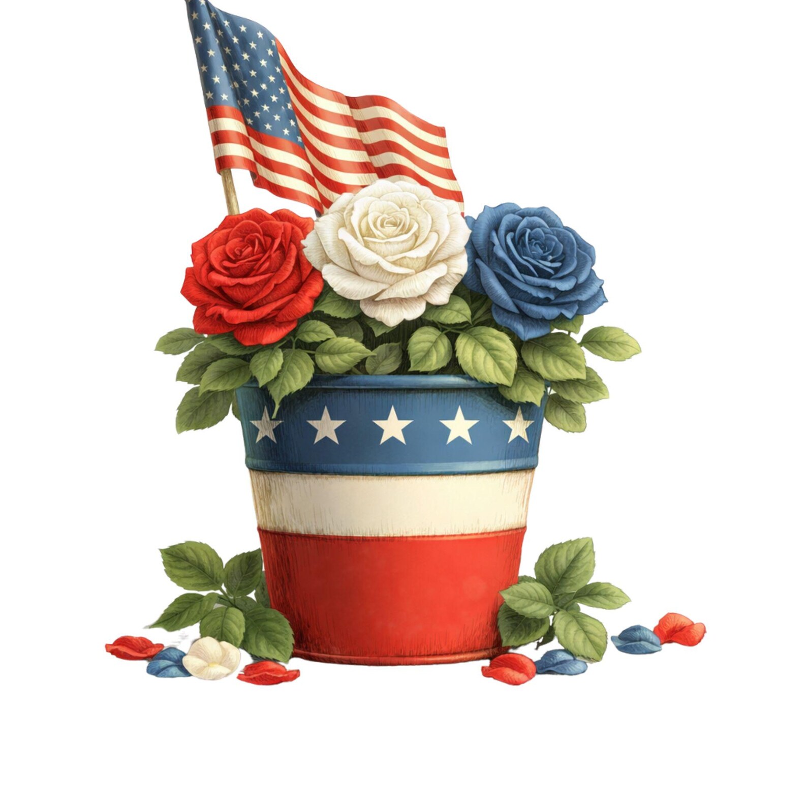 Patriotic Floral Clipart Bundle: 4th of July Watercolor Flowers ...