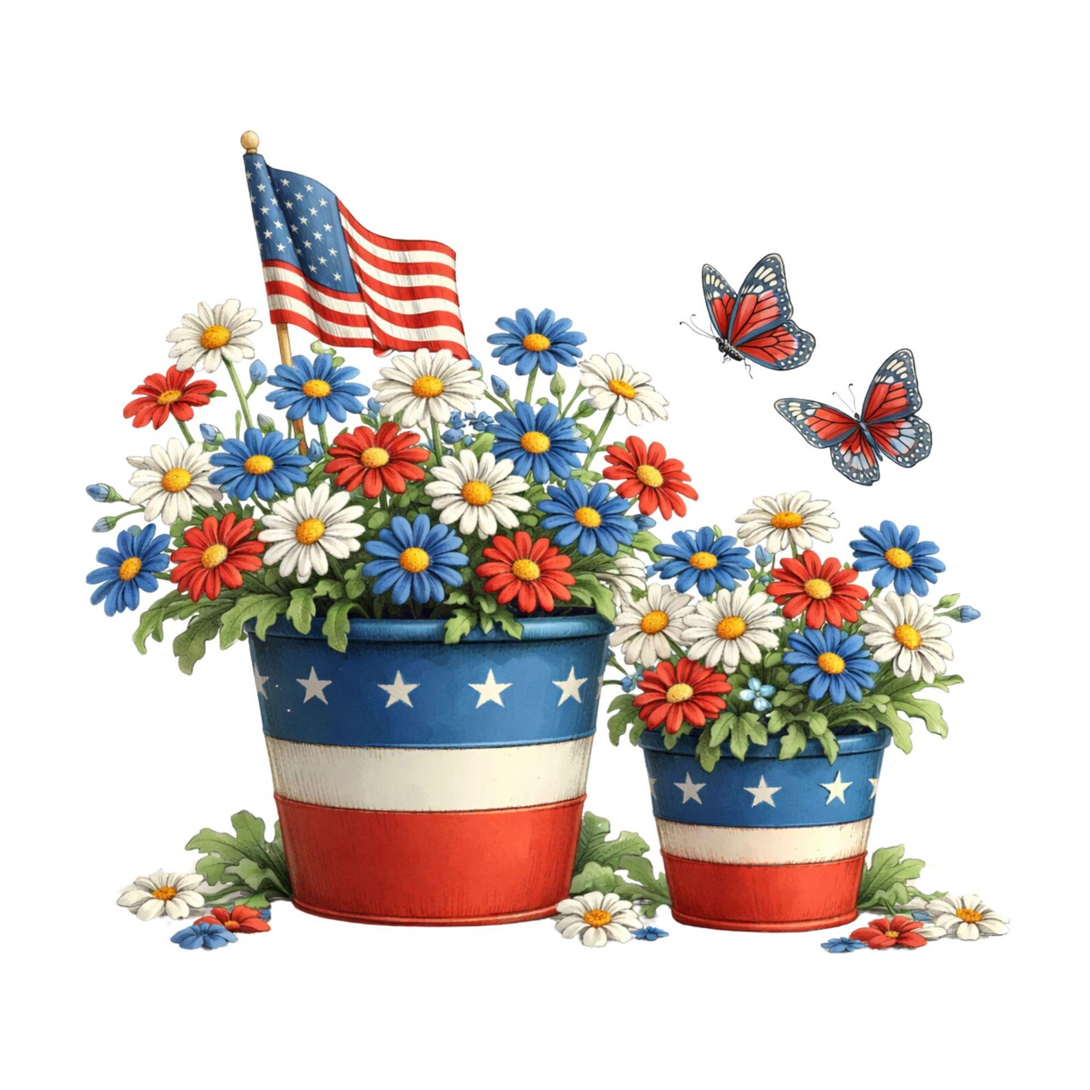 Patriotic Floral Clipart Bundle: 4th of July Watercolor Flowers ...