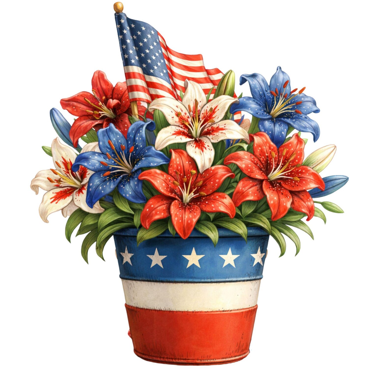 Patriotic Floral Clipart Bundle: 4th of July Watercolor Flowers ...