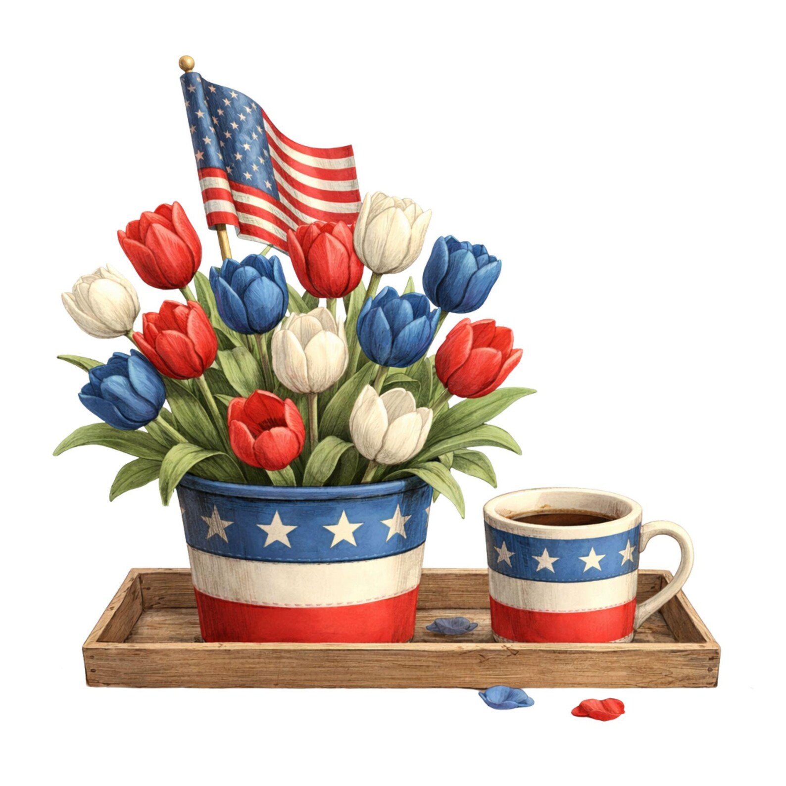 Patriotic Floral Clipart Bundle: 4th of July Watercolor Flowers ...