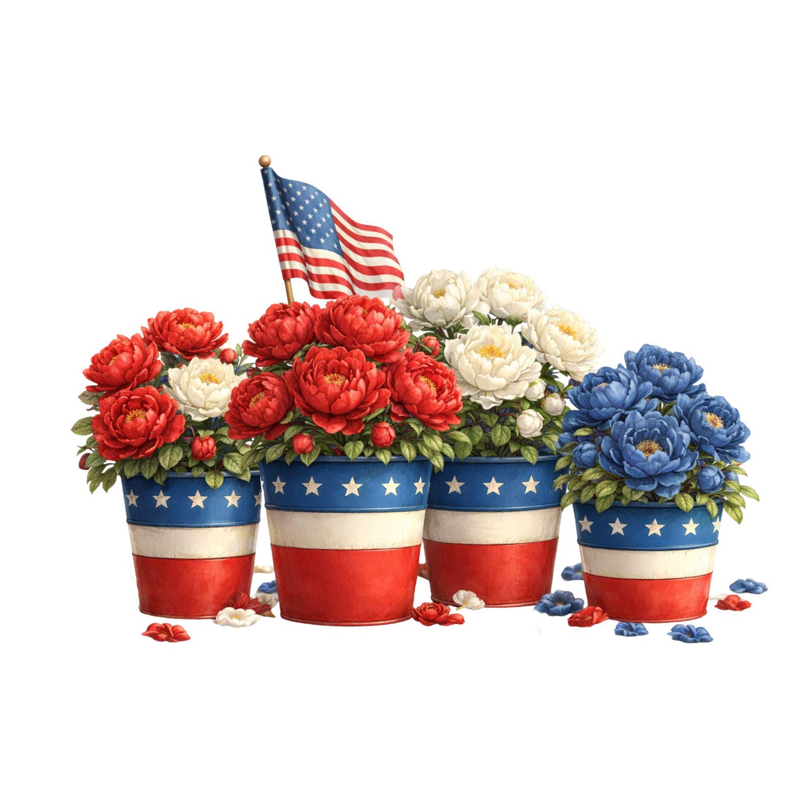 Patriotic Floral Clipart Bundle: 4th of July Watercolor Flowers ...