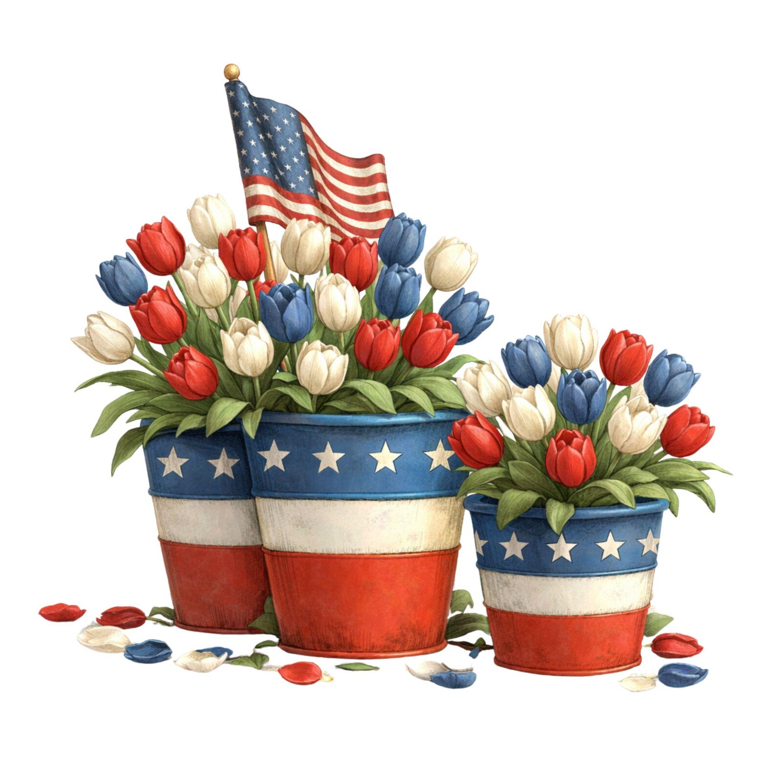 Patriotic Floral Clipart Bundle: 4th of July Watercolor Flowers ...