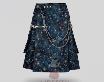 Celestial Galaxy Utility Kilt Men Gothic Cargo Pockets Custom Made