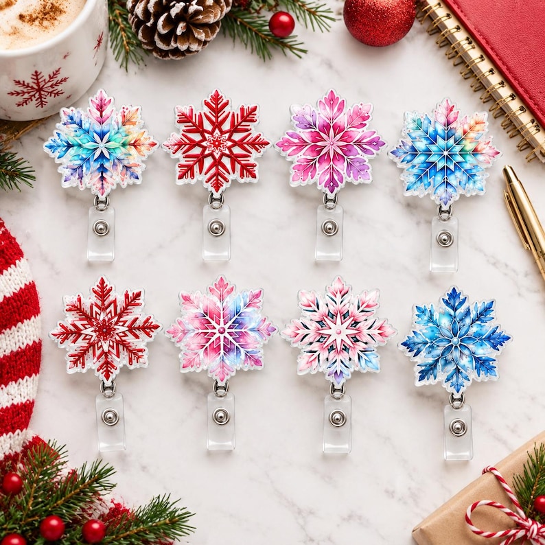 Snowflake Badge Reel: Lanyard, Clip, Teacher Lanyard, Christmas Gifts