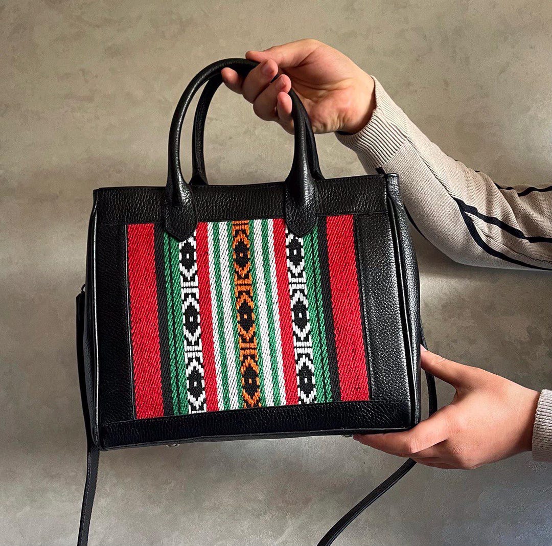 Vintage Boho Top Handle Bag | Moroccan Kilim Leather Satchel - Etsy