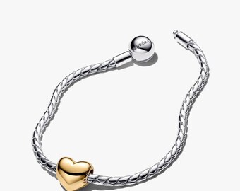 Silver Logo Round Clasp Wing Chain Bracelet Heart Charm SET-Pandora Style