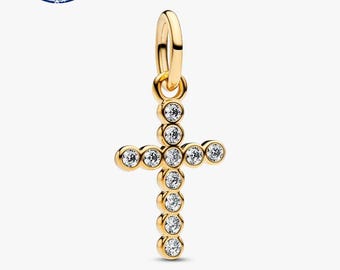 925 Sterling Silver Cross Dangle Charm, Compatible with Pandora Style Bracelets & Necklaces
