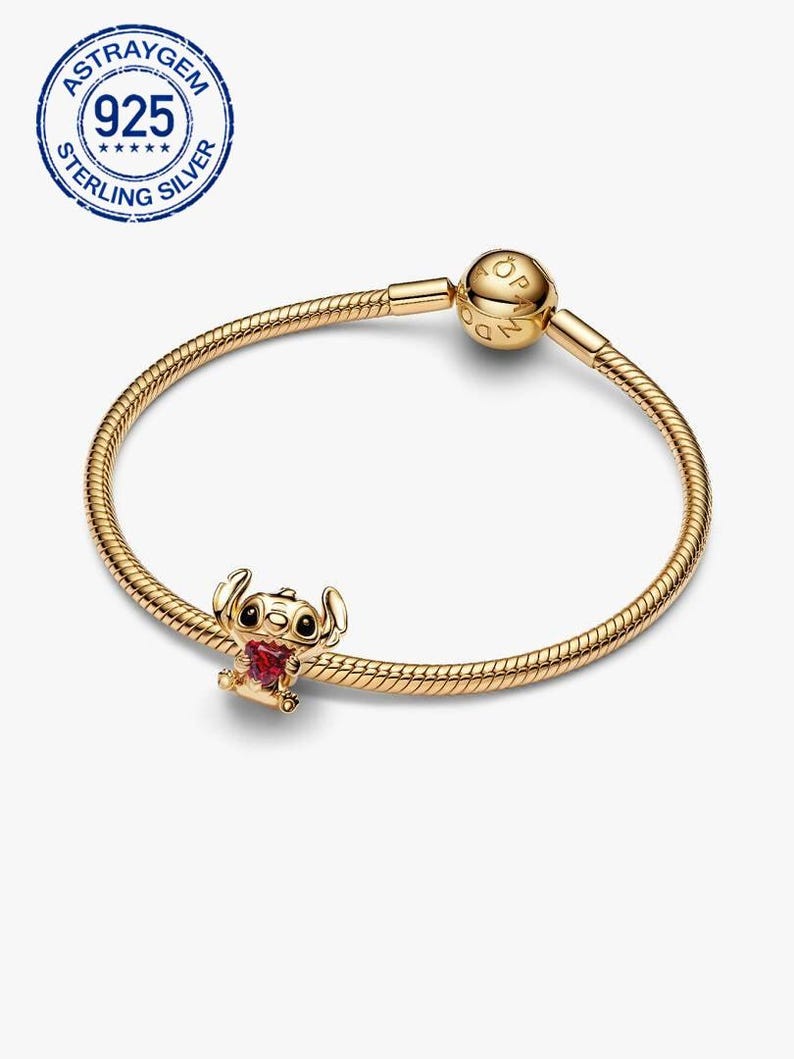 925 Sterling Silver Disney Stitch Heart Charm, Compatible with Pandora Style Bracelets & Necklaces image 3