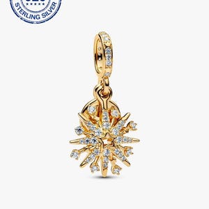 Charm colgante doble con diseño de fuegos artificiales brillantes, de plata de ley 925, compatible con pulseras y collares estilo Pandora.