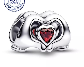 925 Sterling Silber Mickey Mouse Herz Hände Charme, Kompatibel mit Pandora Style Armbänder & Halsketten