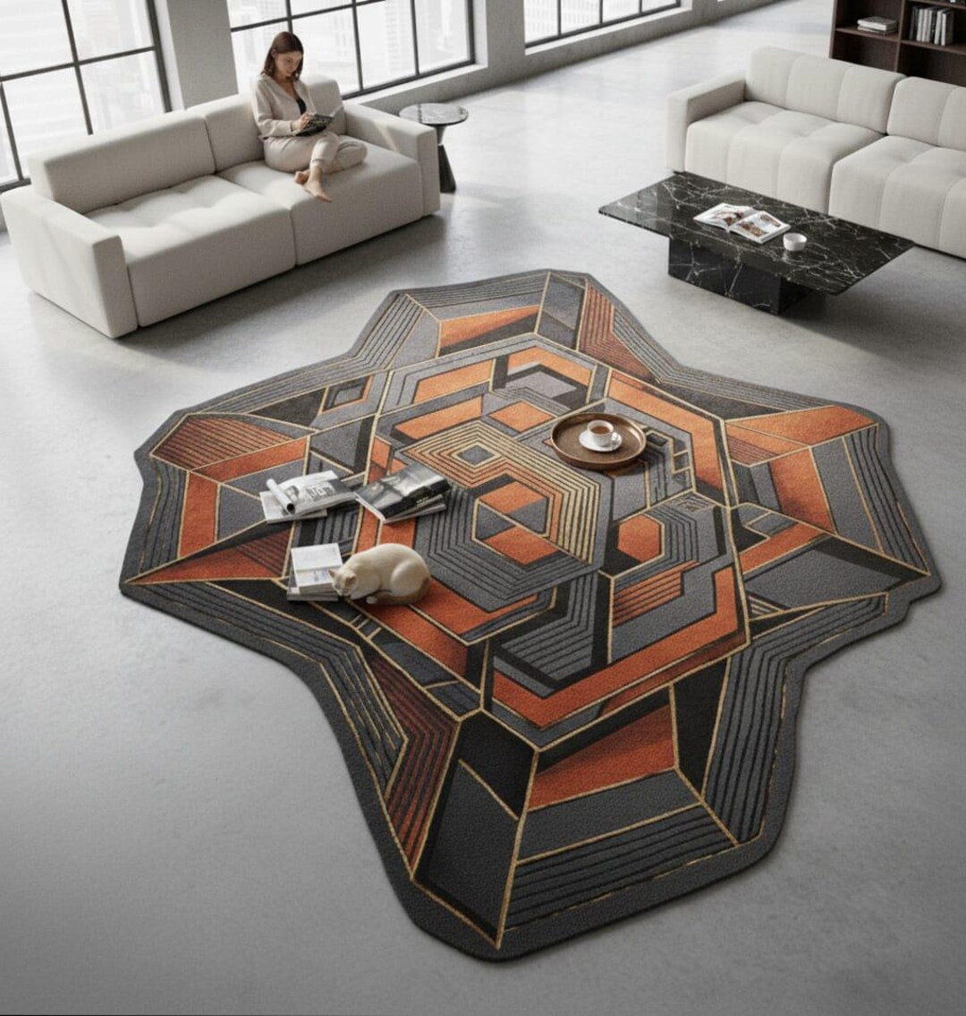 Irregular Abstract Rug – Modern Asymmetrical Carpet, Contemporary ...