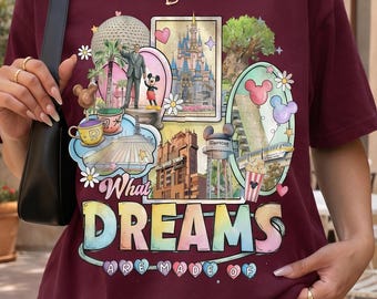 Camiseta de Walt Disney y Mickey "De qué están hechos los sueños", camiseta del Castillo de Magic Kingdom y Spaceship Earth, camiseta familiar de Disney, regalo para la familia.