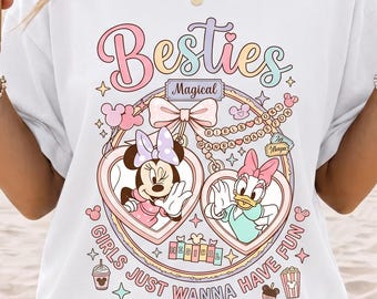 Camiseta retro de Disney con mi mejor amiga, camiseta con lazo de Minnie Mouse y Daisy Duck, camiseta a juego de mejores amigas de Disneyland, viaje de mejores amigas