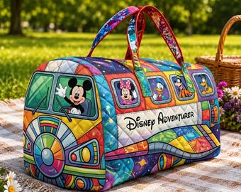 Bolso de mano personalizado de Mickey Mouse y sus amigos con forma de nave espacial, bolso de hombro con efecto acolchado de Disney con nombre personalizado, regalo mágico para viajes y vacaciones.