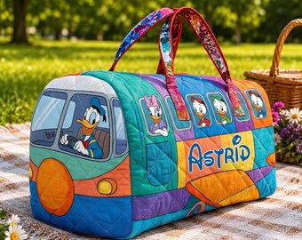 Bolso de mano personalizado con forma de avión de Donald Duck, bolso de viaje personalizado con personajes de Disney, bolso de hombro acolchado con estampado, regalo único para fans de Disney, ideal para vacaciones.