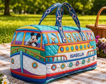 Bolso de mano personalizado de Mickey y sus amigos, bolso de viaje Disney personalizado, bolso de hombro colorido con dibujos animados, regalo único para viajes familiares.