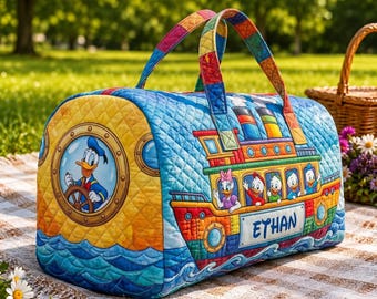 Bolso tote personalizado de Donald Duck Steamboat, bolso de hombro con nombre personalizado de personaje Disney, bolso de viaje con efecto acolchado 3D para fans de Disney.