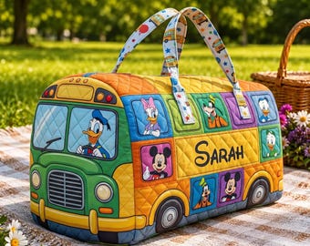 Personalized Donald Duck School Bus Bag, Custom Disney Cartoon 3D Illusion Tote, Kids Travel Gift, Unique Birthday Present for Disney Fans